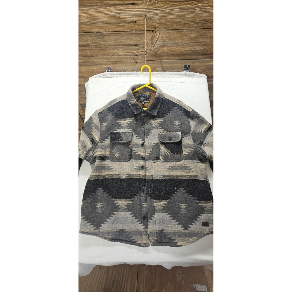 Jachs New York Mens XXL Southwestern Sherpa Lined Wool Blend Shirt Jacket Grey